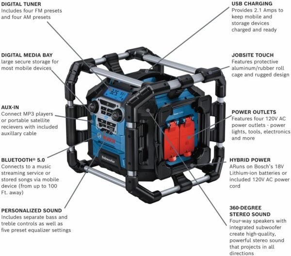 615aw6Zwn1L._AC_SL1000_ Bosch GPB18V-5CN Jobsite Radio Review Powerful Bluetooth Speaker with Hybrid Power