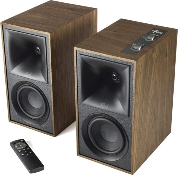 Klipsch The Fives Powered Bookshelf Speakers review high-quality sound with HDMI-ARC in Walnut